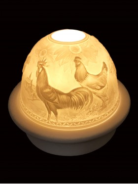 Porcelain Rooster Candle Dome Light w/Candle Plate